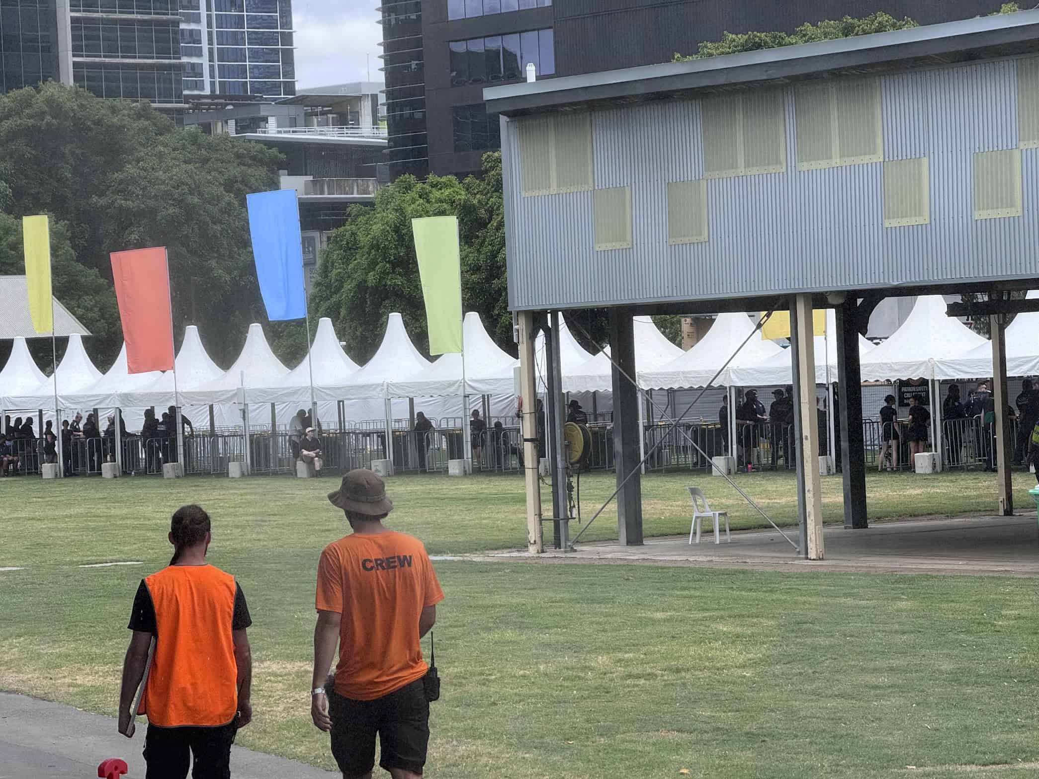 Pagoda marquees installed at Alexandria Park, Brisbane Showgrounds