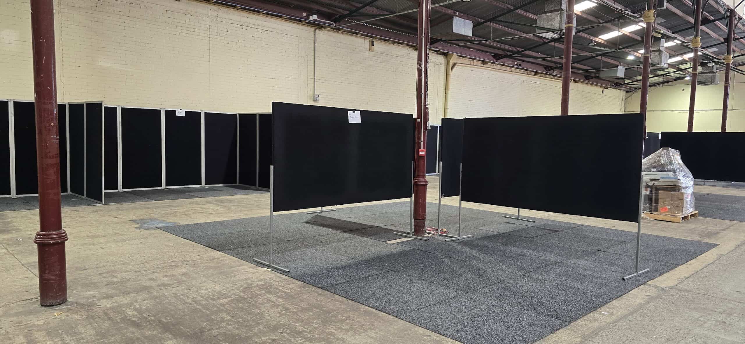Exhibition panels installed inside John Reid Pavilion, Brisbane Showgrounds